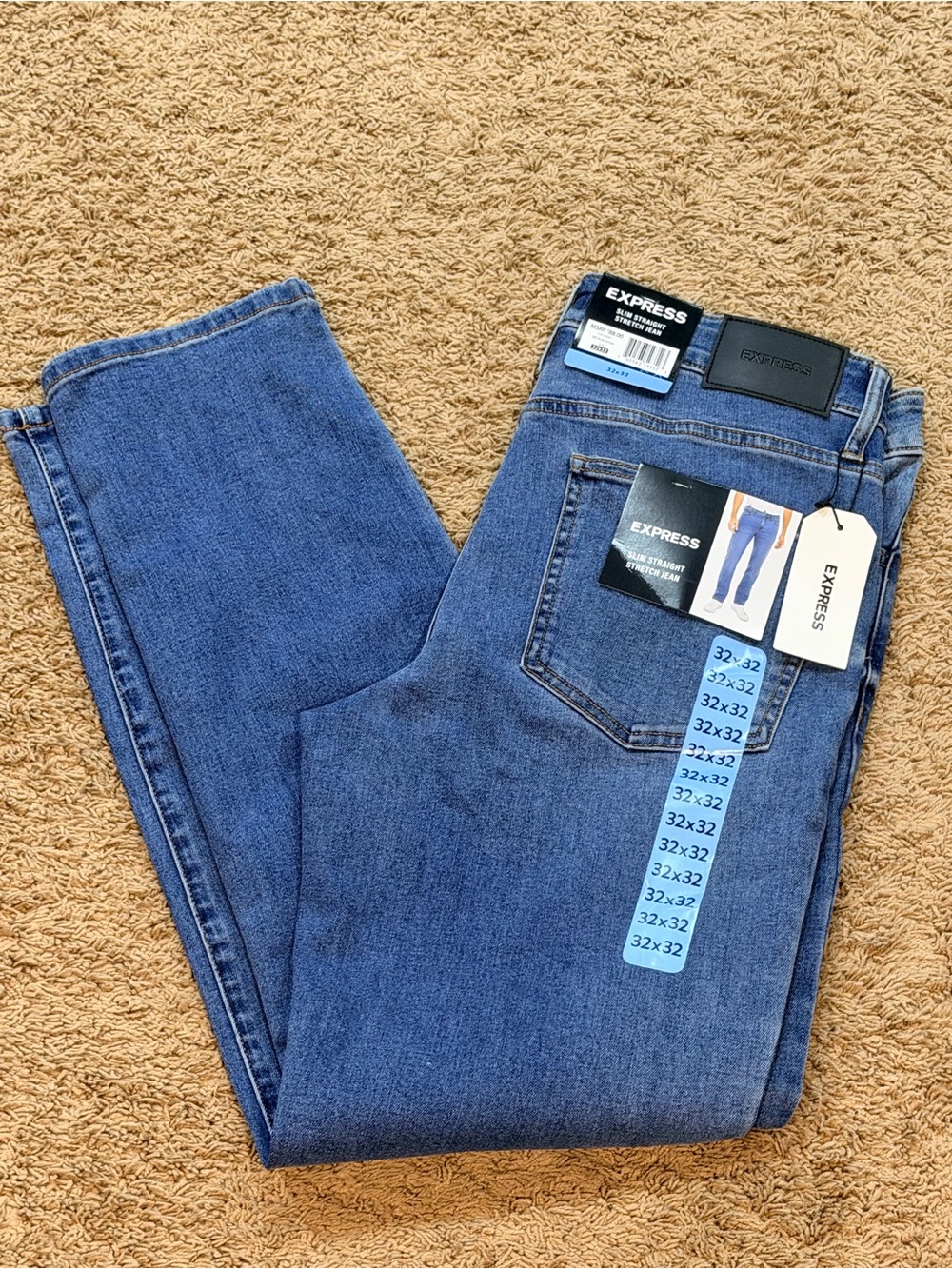 Express Jeans Mens 32x32 Blue Denim Dark Slim Stretch Straight Leg New
